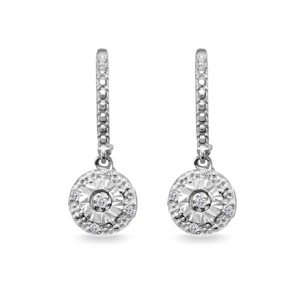 Sterling Silver .10ct Diamond Miracle-Set Round Dangle Leverback Earrings-2