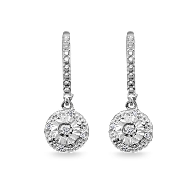 Sterling Silver .10ct Diamond Miracle-Set Round Dangle Leverback Earrings