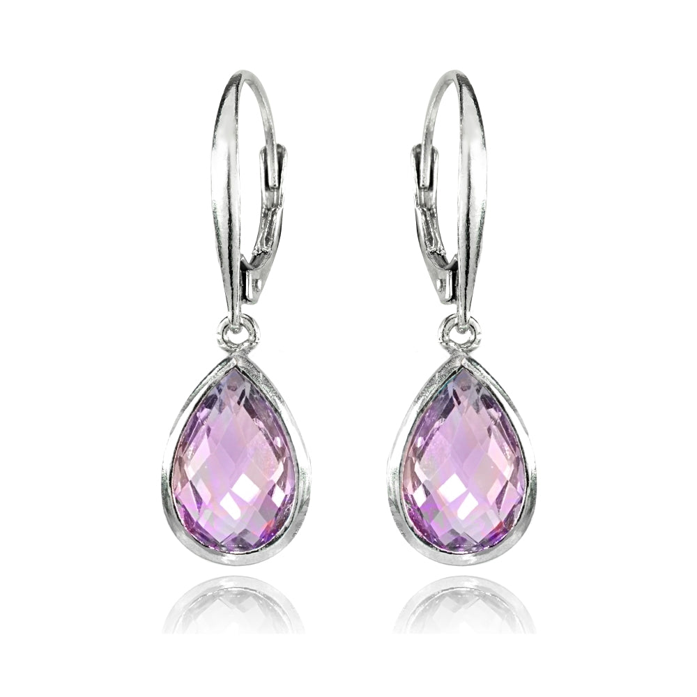 Sterling Silver Amethyst Teardrop Dainty Dangle Leverback Earrings