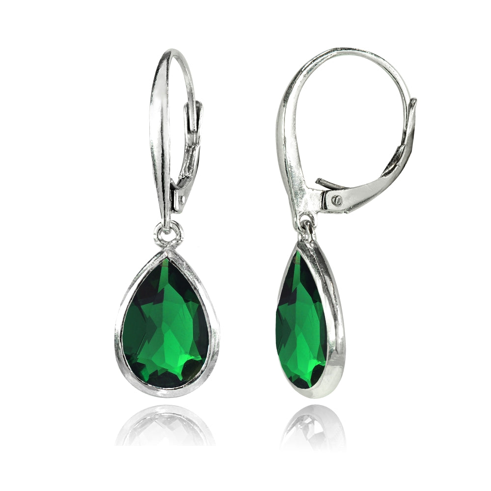 Sterling Silver Simulated Emerald Teardrop Dainty Dangle Leverback Ear   E15719SE 2 1800x1800 