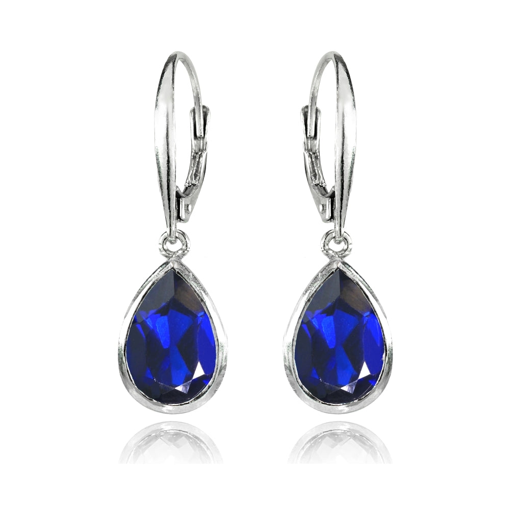 Sterling Silver Created Tanzanite Teardrop Dainty Dangle Leverback Earrings