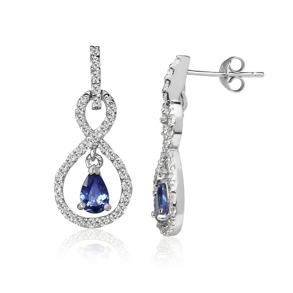 Sterling Silver Blue Cubic Zirconia Teardrop Infinity Figure 8 Dangle Earrings