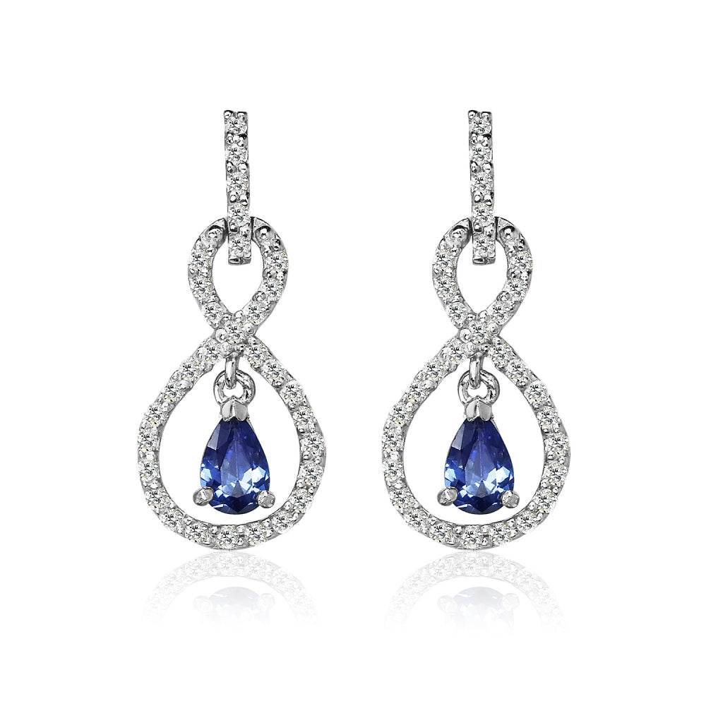 Sterling Silver Blue Cubic Zirconia Teardrop Infinity Figure 8 Dangle Earrings-2
