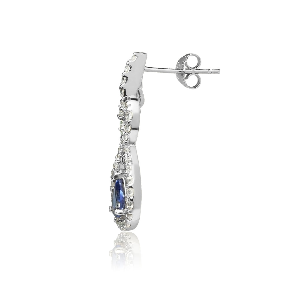 Sterling Silver Blue Cubic Zirconia Teardrop Infinity Figure 8 Dangle Earrings-3