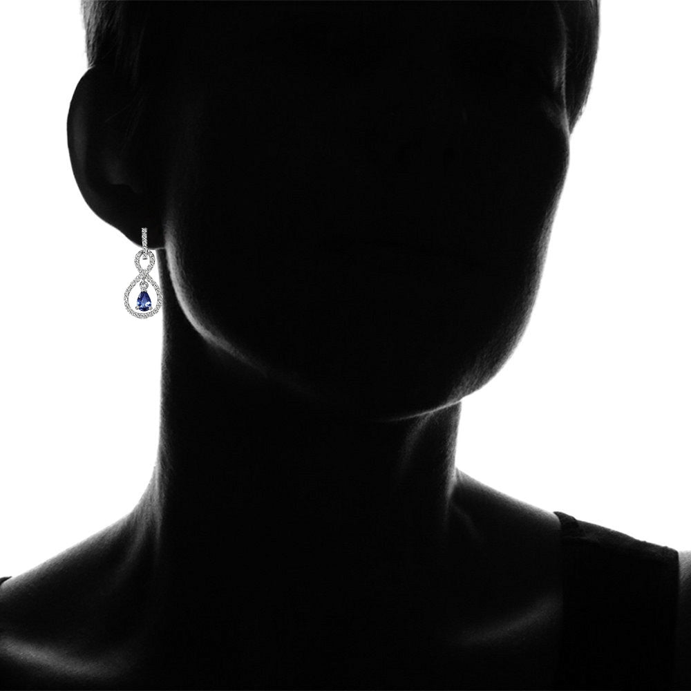 Sterling Silver Blue Cubic Zirconia Teardrop Infinity Figure 8 Dangle Earrings-4