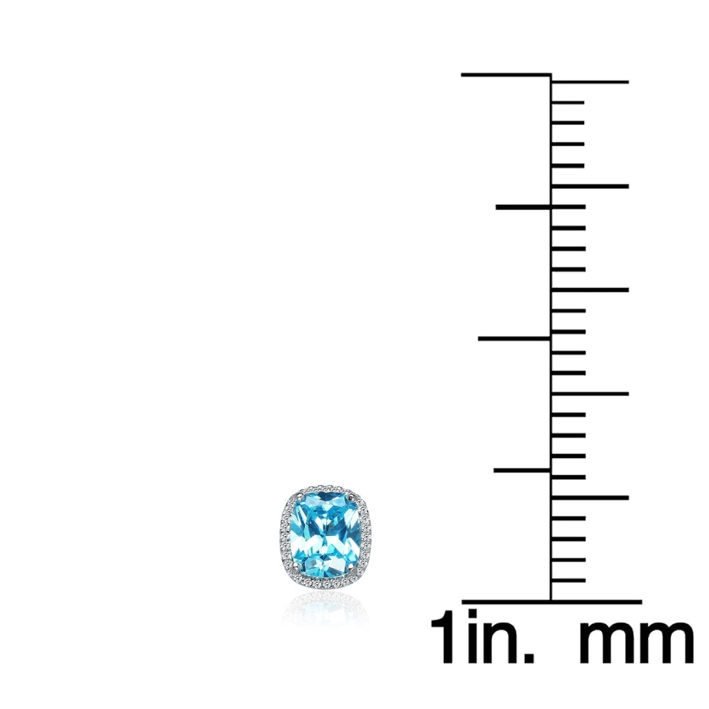 Sterling Silver Light Blue Cubic Zirconia 10x8mm Cushion-cut Rectangle Halo Stud Earrings-5
