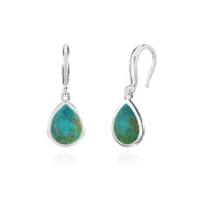 Sterling Silver Created Turquoise High Polished Pear Shape Dangle Earrings
