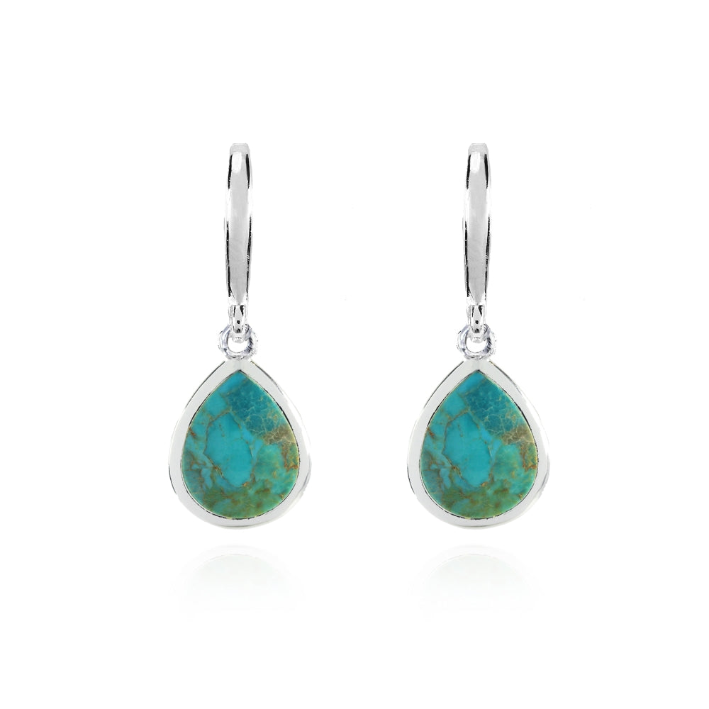Sterling Silver Created Turquoise High Polished Pear Shape Dangle Earrings-2