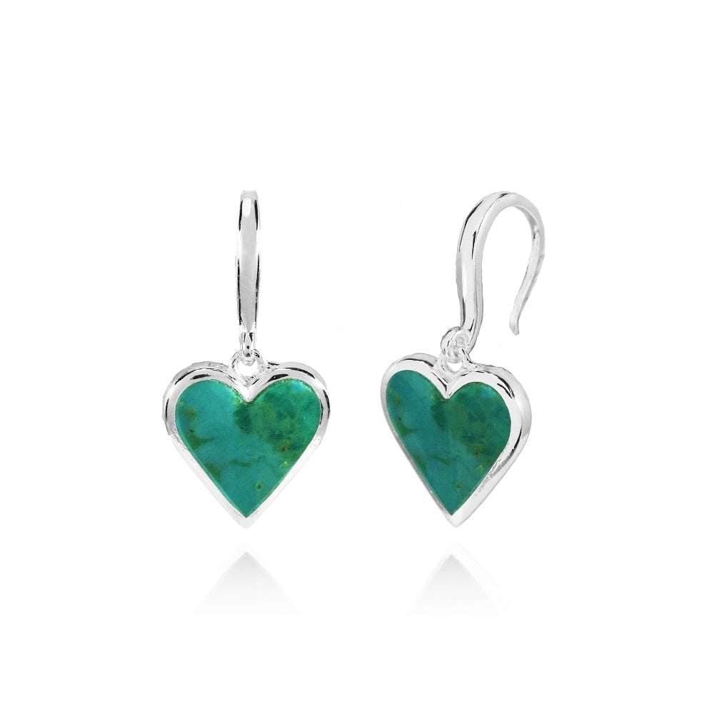 Sterling Silver Created Turquoise Polished Heart Dangle Earrings