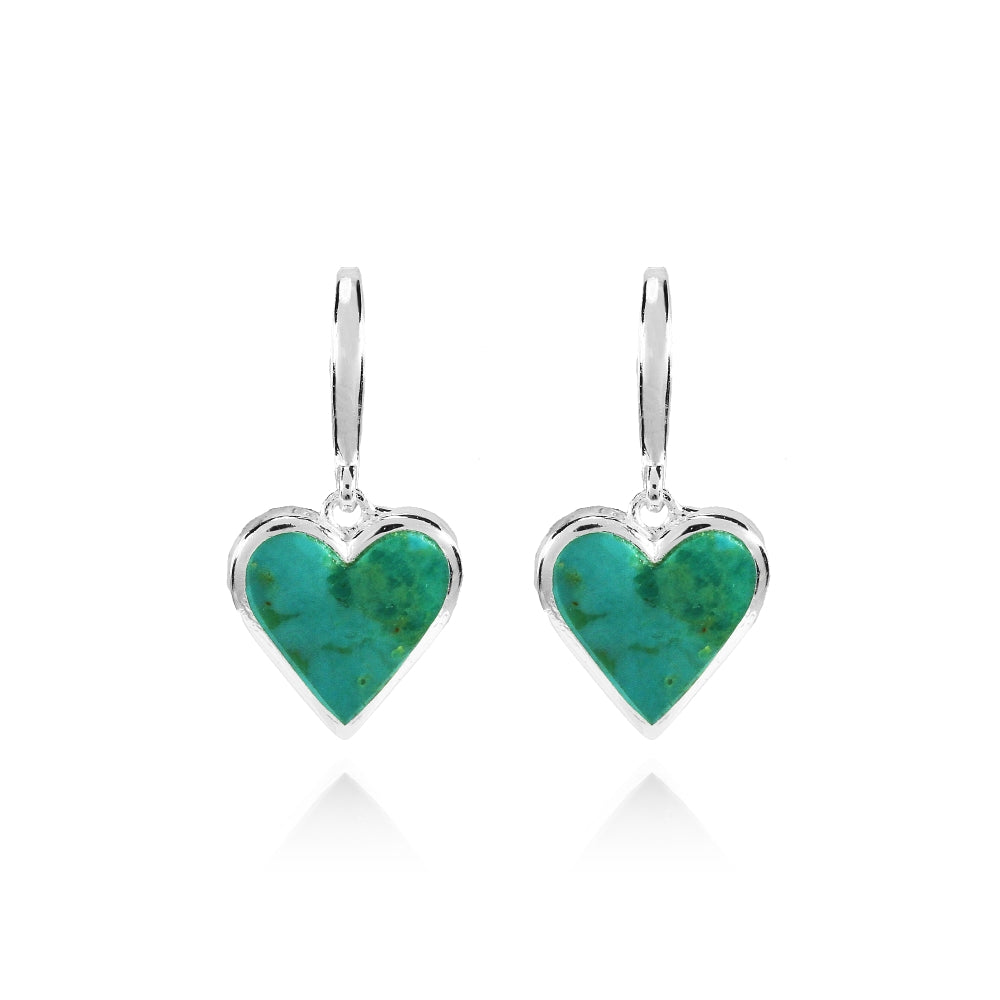 Sterling Silver Created Turquoise Polished Heart Dangle Earrings-2