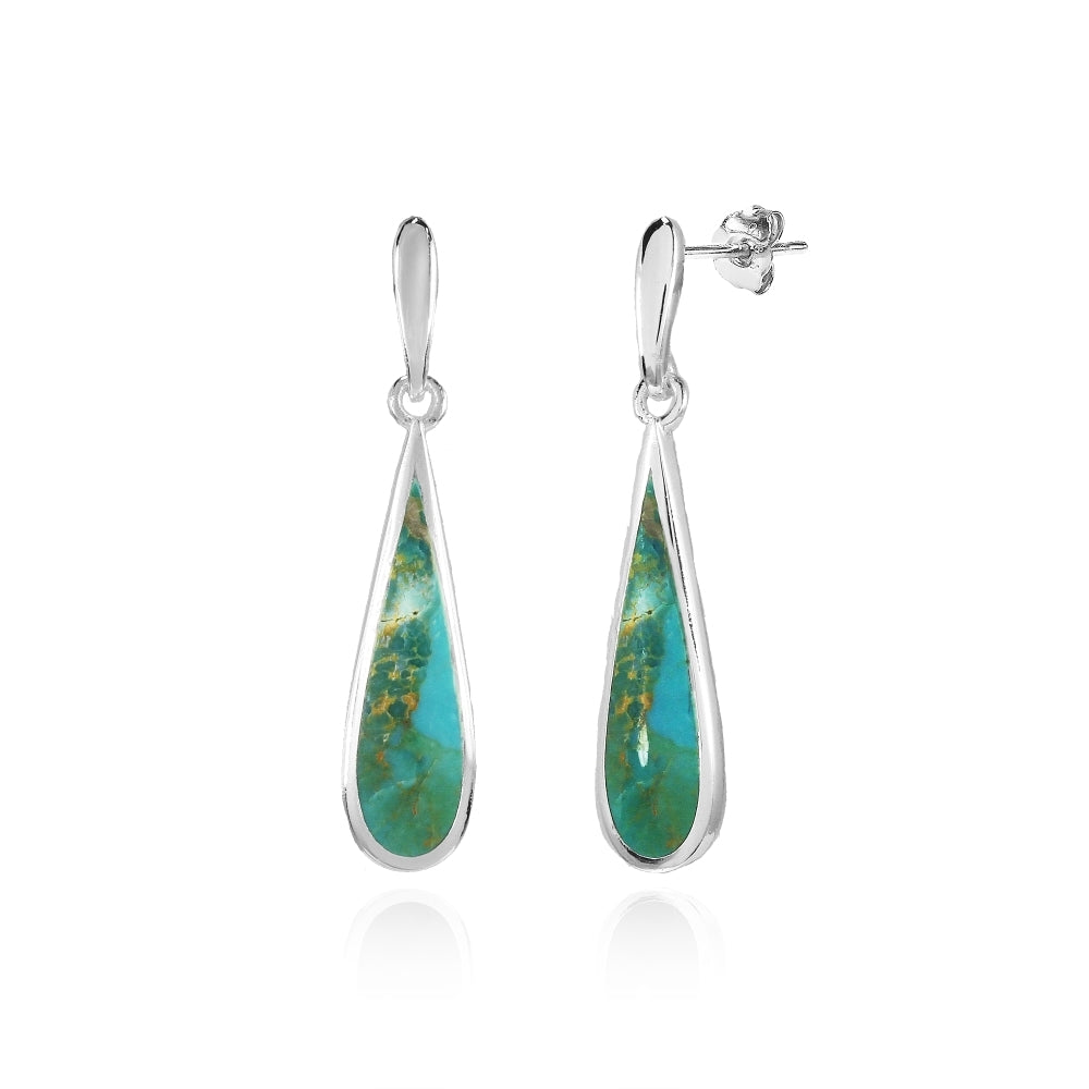 Sterling Silver Created Turquoise Polished Long Teardrop Dangle Earrings