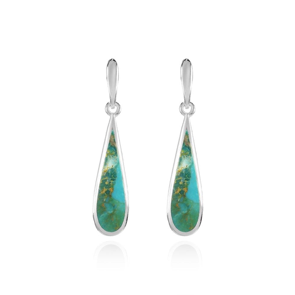 Sterling Silver Created Turquoise Polished Long Teardrop Dangle Earrings-2