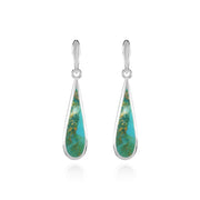 Sterling Silver Created Turquoise Polished Long Teardrop Dangle Earrings