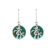Sterling Silver Created Turquoise Round Polished Palm Trees Dangle Earrings