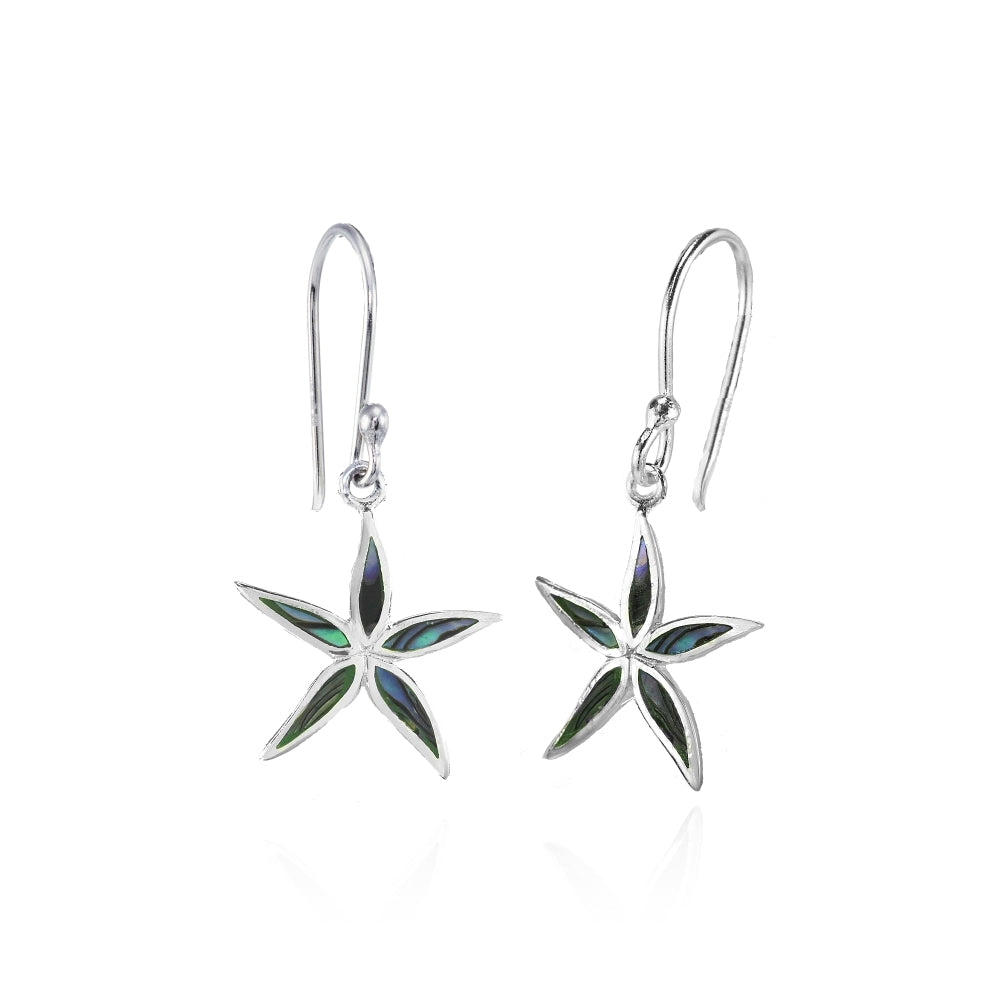 Sterling Silver Abalone Polished Flower Dangle Earrings