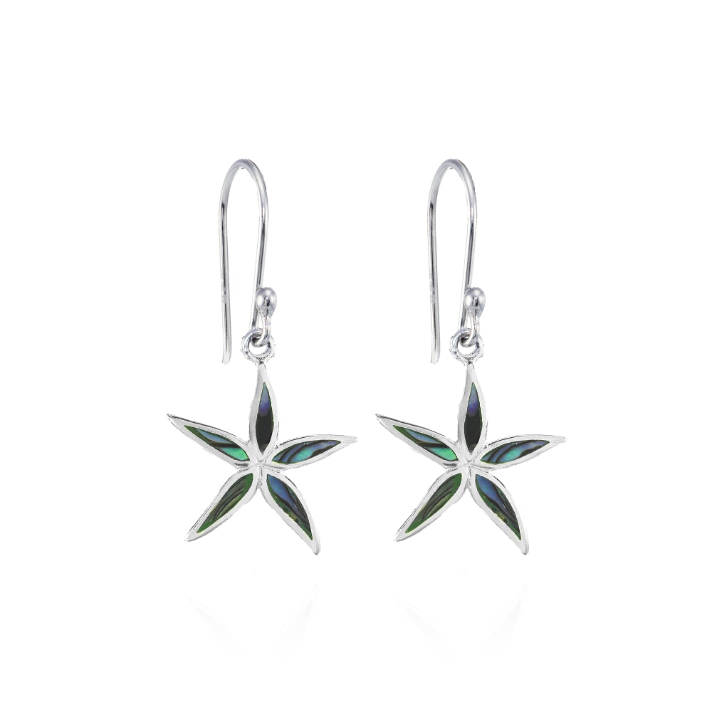 Sterling Silver Abalone Polished Flower Dangle Earrings-2