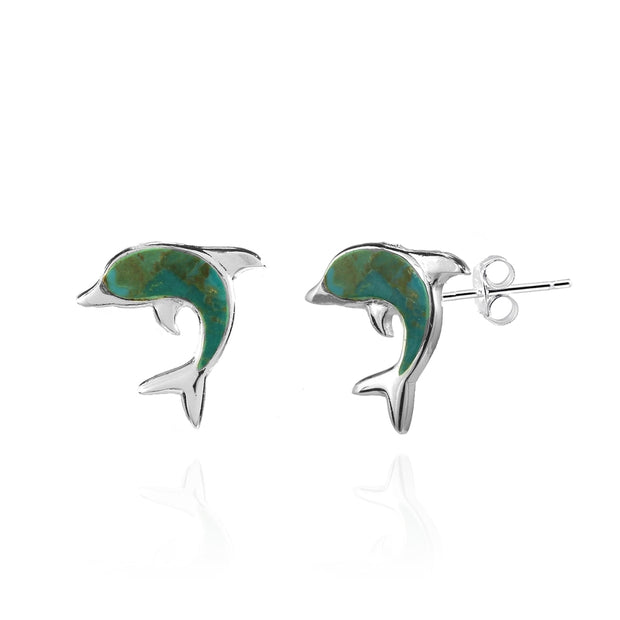 Sterling Silver Created Turquoise Dolphin Animal Stud Earrings