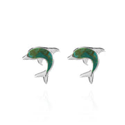Sterling Silver Created Turquoise Dolphin Animal Stud Earrings