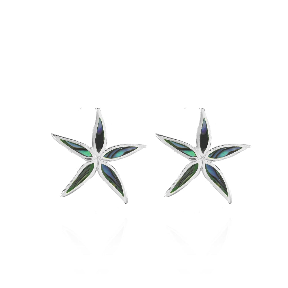 Sterling Silver Abalone Flower Stud Earrings-2