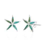 Sterling Silver Created Turquoise Flower Stud Earrings