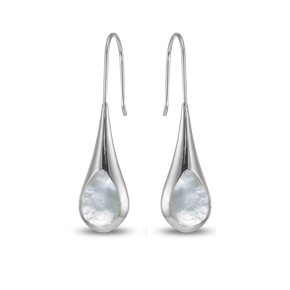 Sterling Silver Mother of Pearl Long Pear Shape Drop Earrings