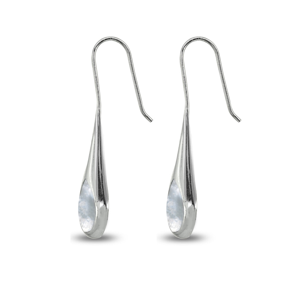 Sterling Silver Mother of Pearl Long Pear Shape Drop Earrings-2