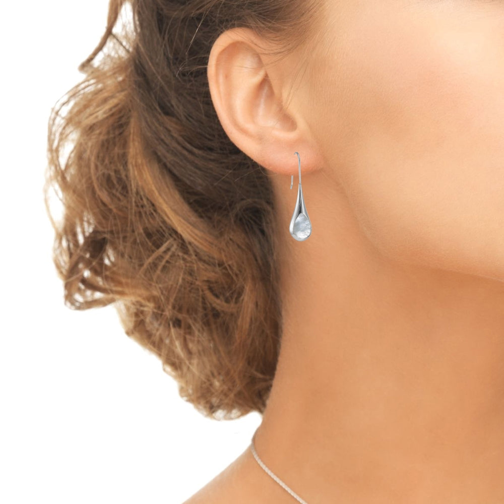 Sterling Silver Mother of Pearl Long Pear Shape Drop Earrings-3