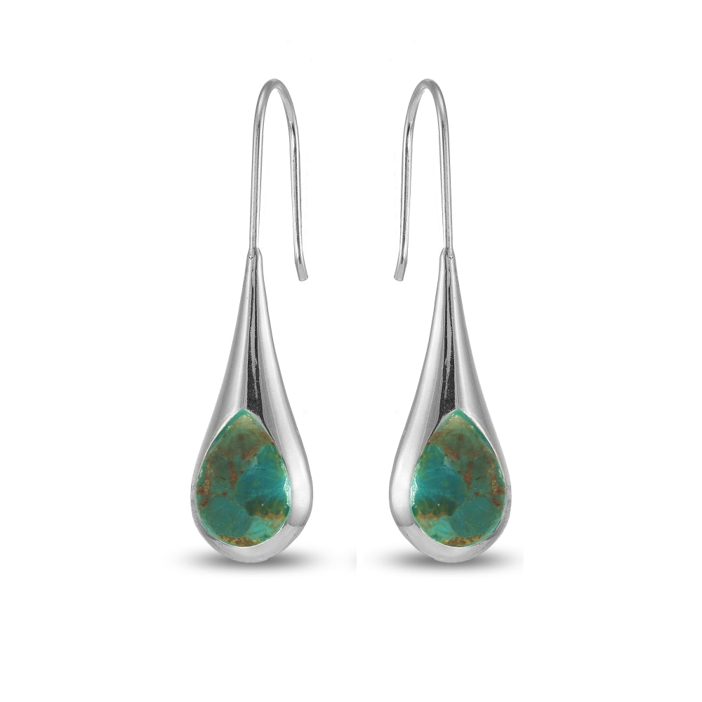 Sterling Silver Created Turquoise Long Pear Shape Drop Earrings