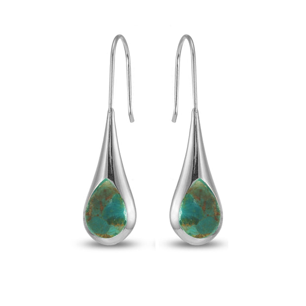 Sterling Silver Created Turquoise Long Pear Shape Drop Earrings