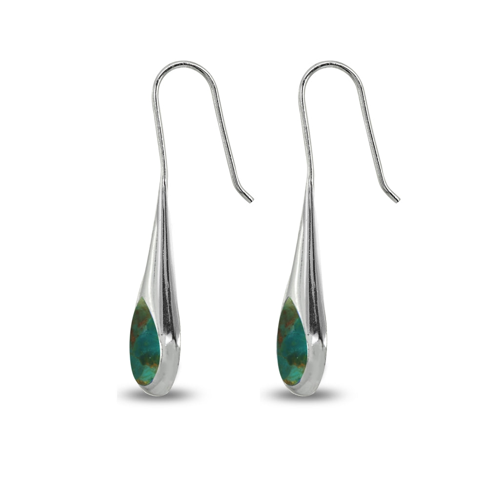 Sterling Silver Created Turquoise Long Pear Shape Drop Earrings-2