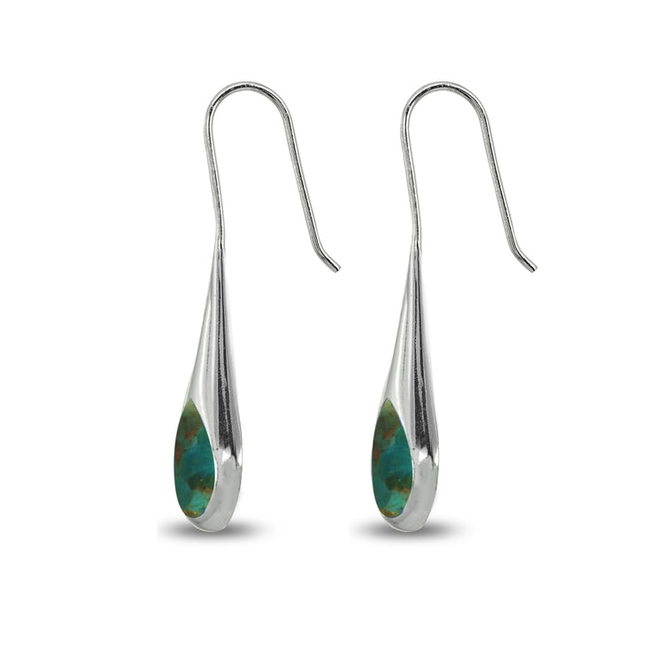 Sterling Silver Created Turquoise Long Pear Shape Drop Earrings