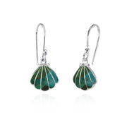 Sterling Silver Created Turquoise Seashell Dangle Earrings