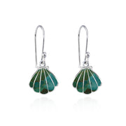Sterling Silver Created Turquoise Seashell Dangle Earrings