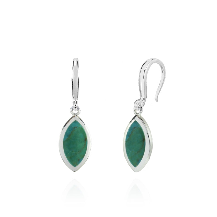 Sterling Silver Created Turquoise Polished Marquise Dangle Earrings