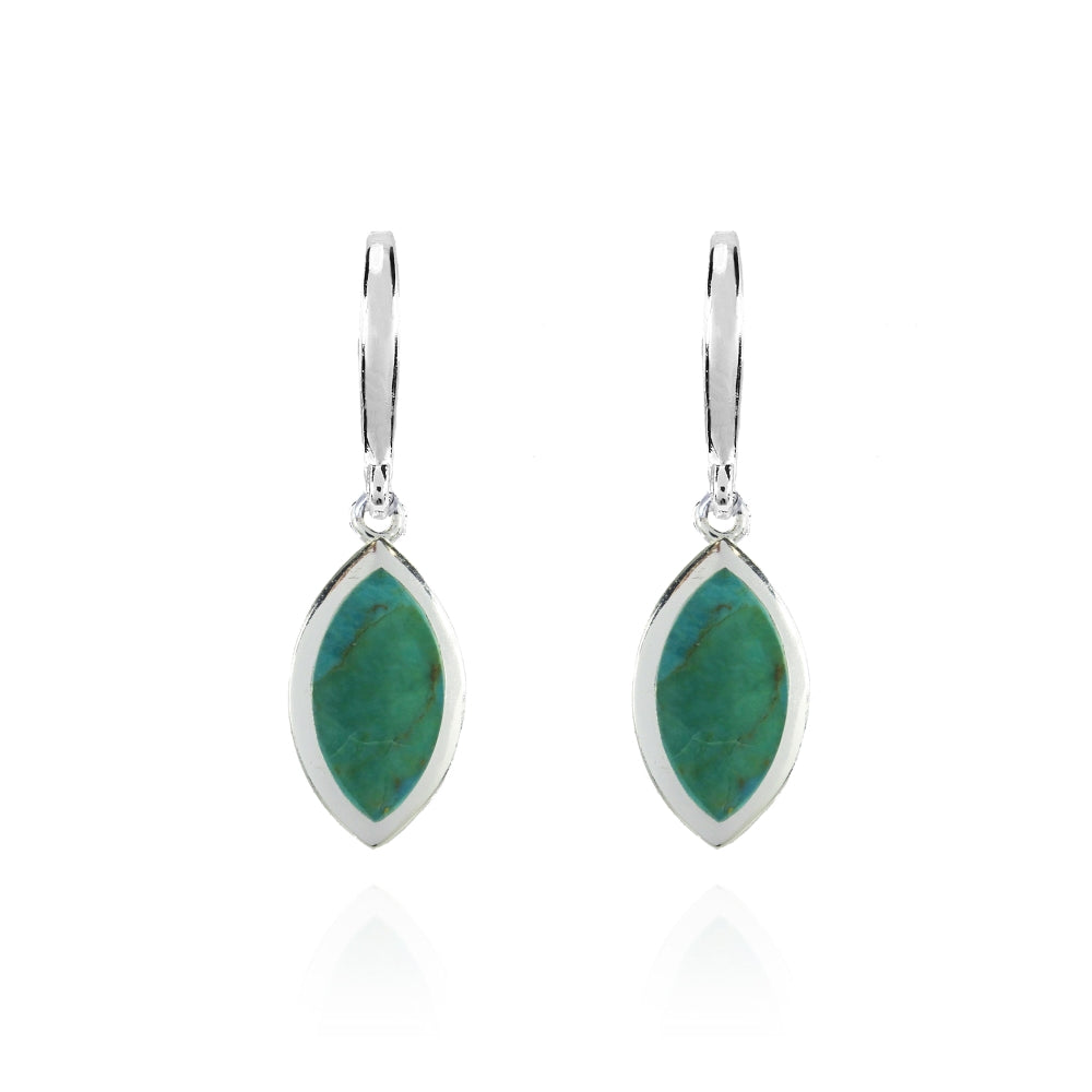 Sterling Silver Created Turquoise Polished Marquise Dangle Earrings-2