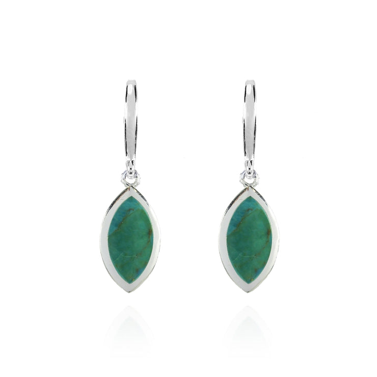 Sterling Silver Created Turquoise Polished Marquise Dangle Earrings