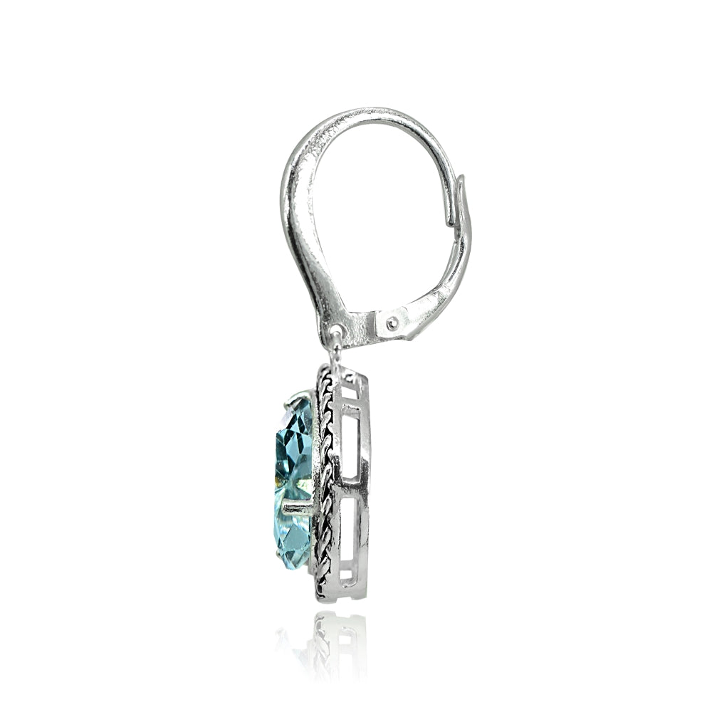 Sterling Silver Blue Topaz Pear-Cut Oxidized Rope Dangle Leverback Earrings-2