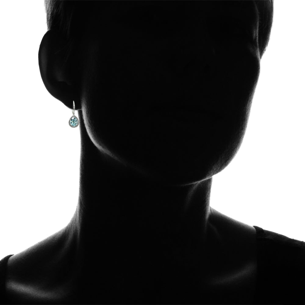 Sterling Silver Blue Topaz Pear-Cut Oxidized Rope Dangle Leverback Earrings-3