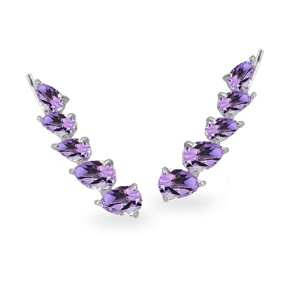 Sterling Silver Amethyst Teardrop Curved Climber Crawler Earrings