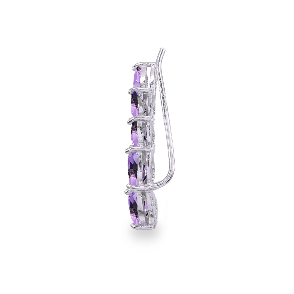 Sterling Silver Amethyst Teardrop Curved Climber Crawler Earrings-2