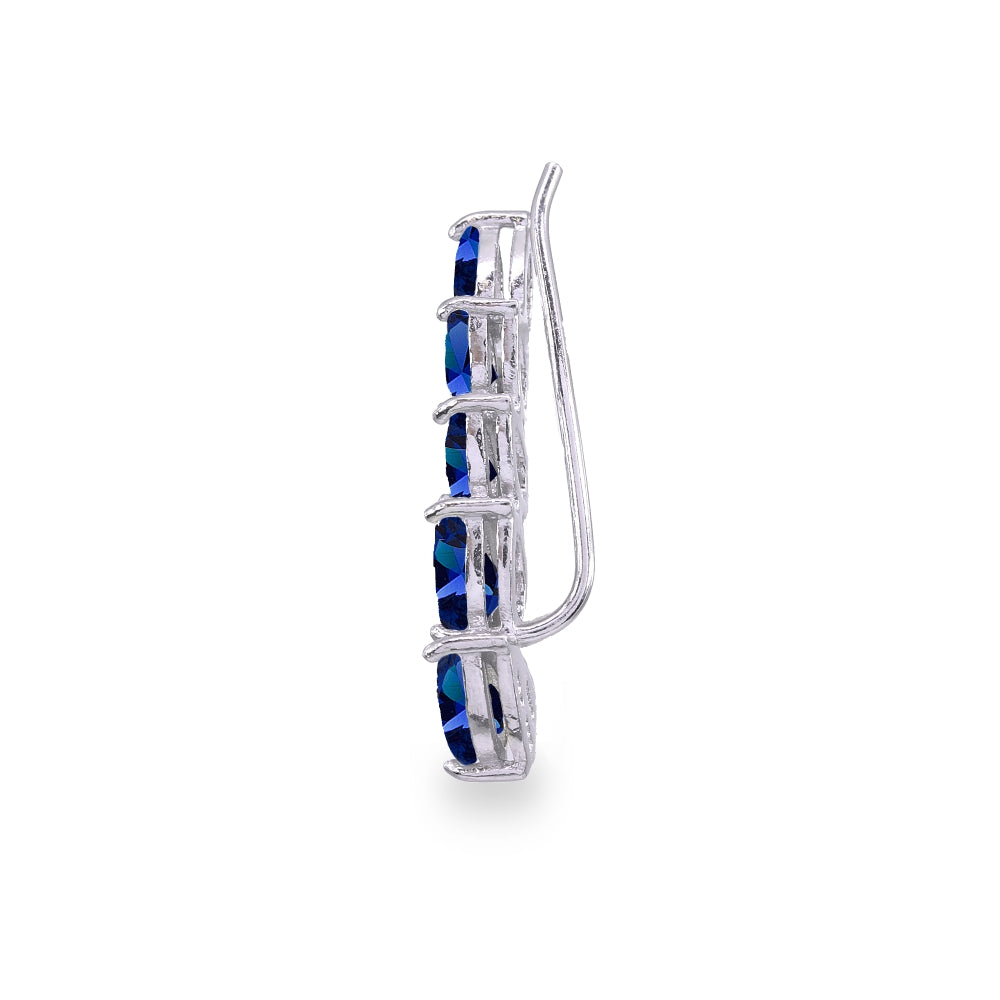 Sterling Silver Created Blue Sapphire Teardrop Curved Climber Crawler Earrings-2