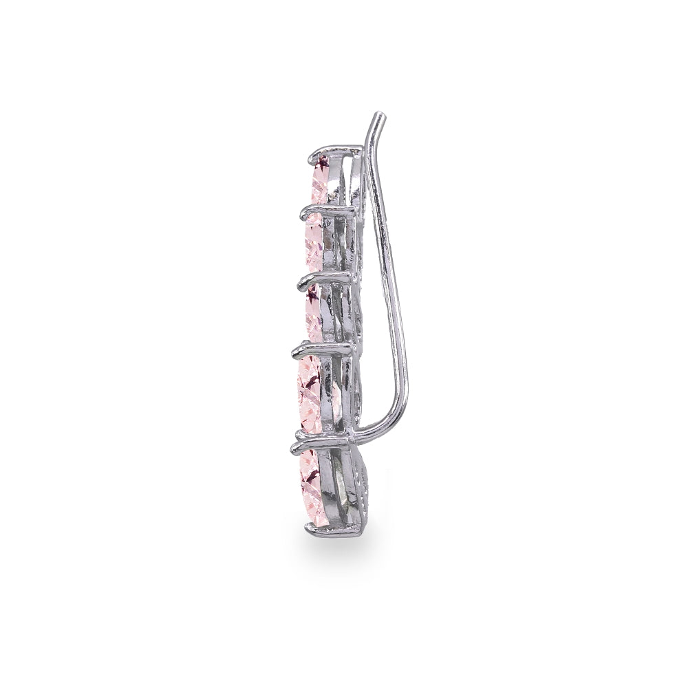 Sterling Silver Created Morganite Teardrop Curved Climber Crawler Earrings-3