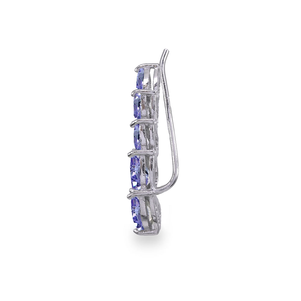 Sterling Silver Created Tanzanite Teardrop Curved Climber Crawler Earrings-3