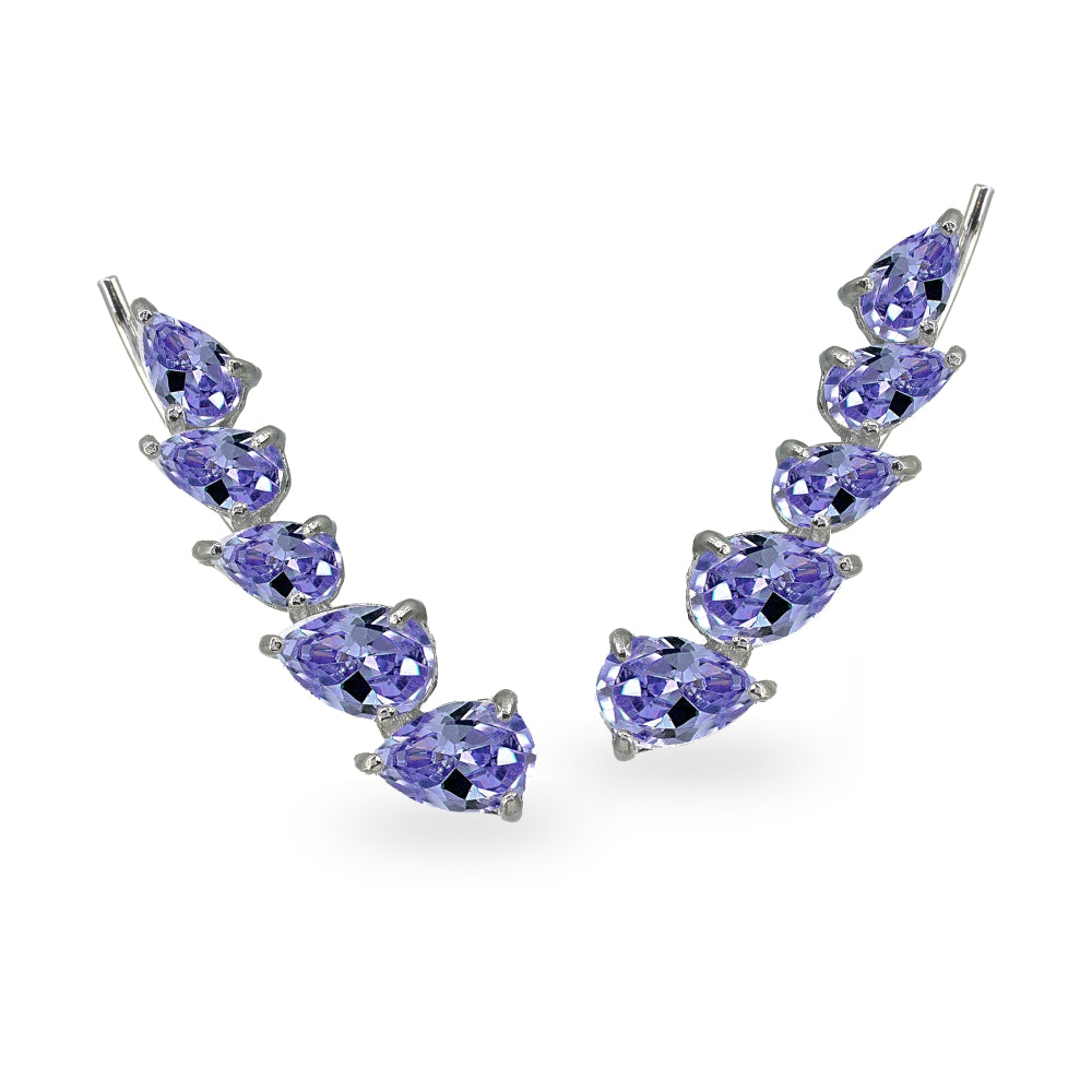 Sterling Silver Created Tanzanite Teardrop Curved Climber Crawler Earrings-4