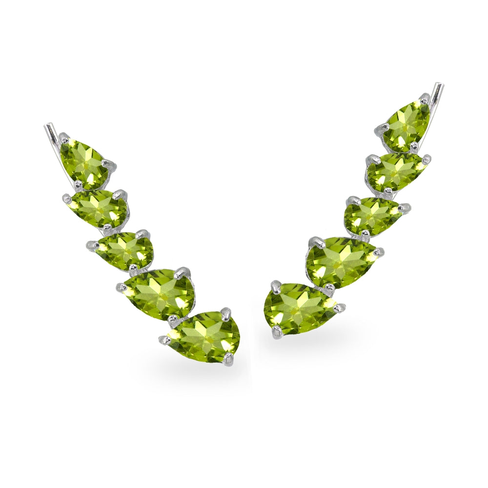 Sterling Silver Peridot Teardrop Curved Climber Crawler Earrings