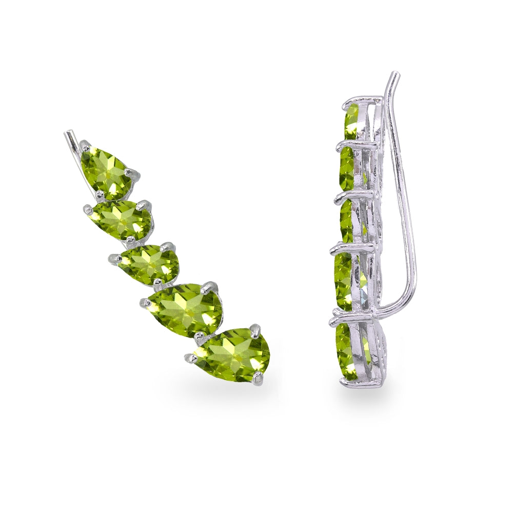 Sterling Silver Peridot Teardrop Curved Climber Crawler Earrings-3