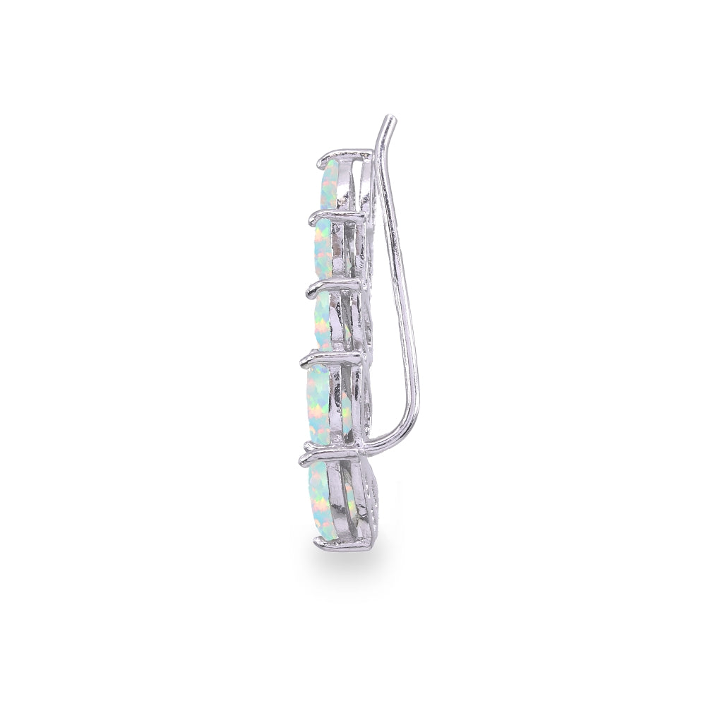 Sterling Silver Created Opal Teardrop Curved Climber Crawler Earrings-2