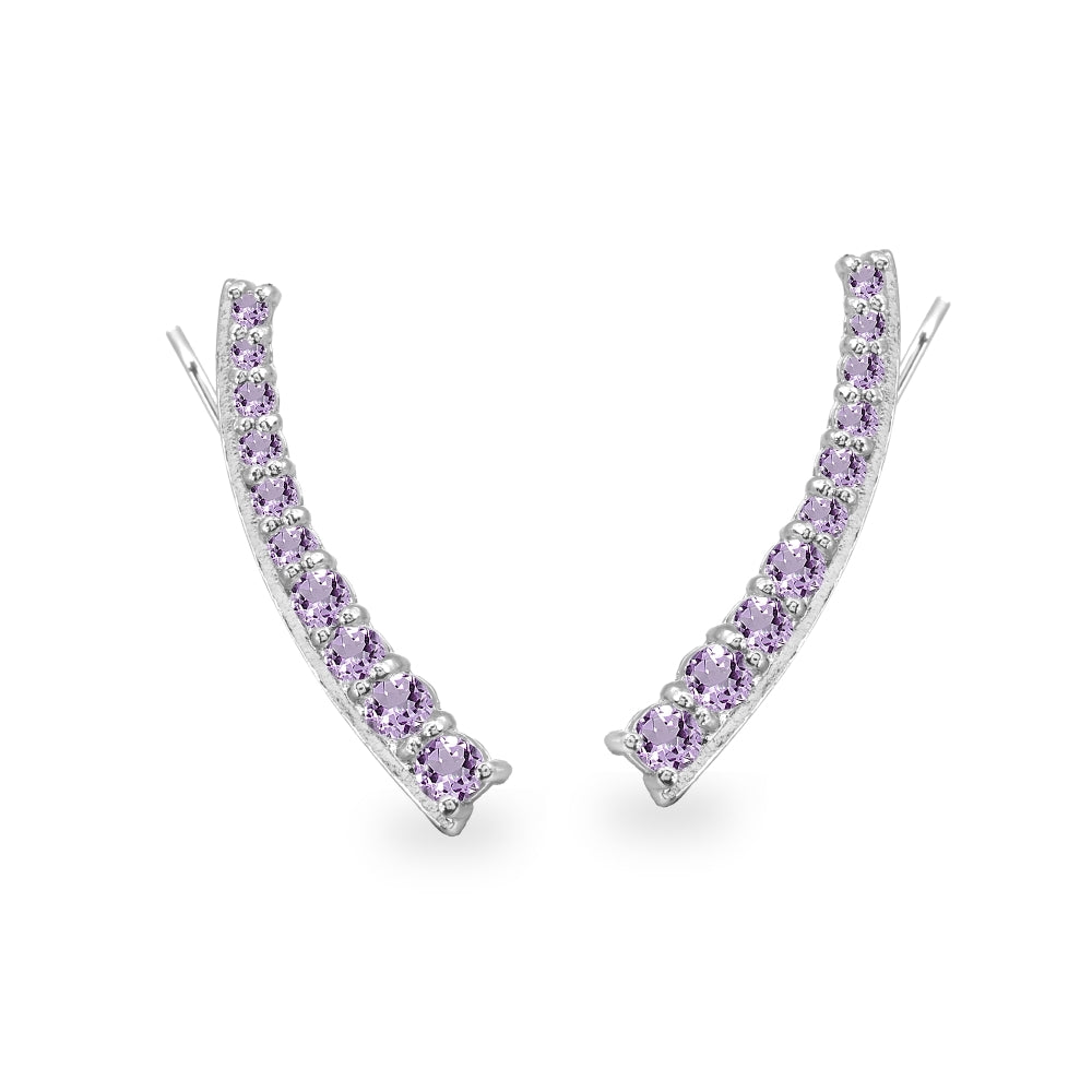 Sterling Silver Amethyst Round Graduated Climber Crawler Earrings