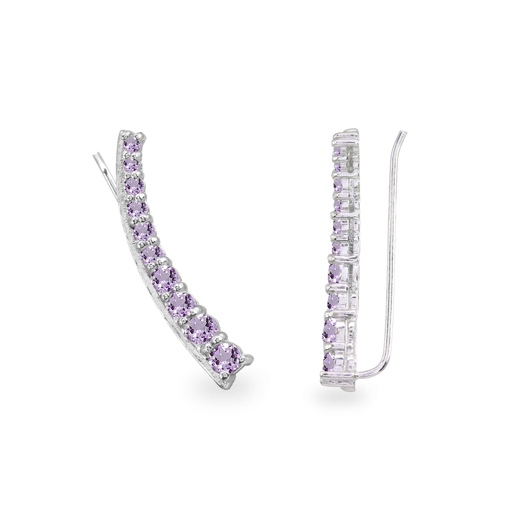 Sterling Silver Amethyst Round Graduated Climber Crawler Earrings-3