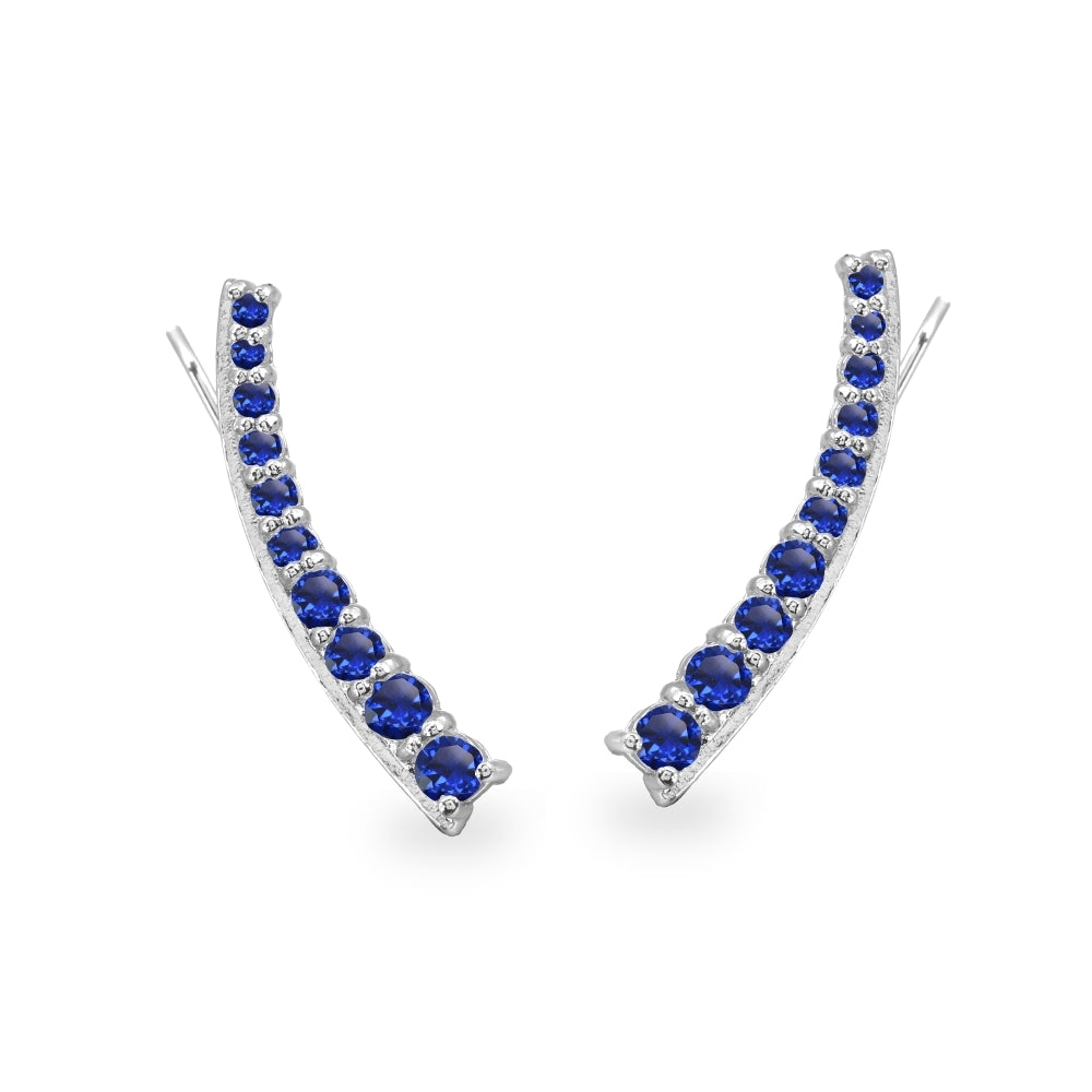 Sterling Silver Created Blue Sapphire Round Graduated Climber Crawler Earrings